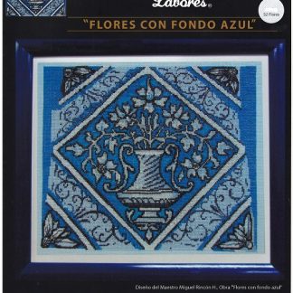 Omega, Labores, Punto de Cruz (Cross Stitch Pattern), 52, Flores con Fondo Azul (Flowers with a Blue Background)