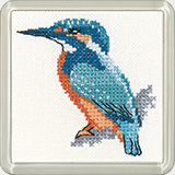 Heritage Crafts, Little Friends Cross-stitch Coaster Kit, Kingfisher