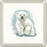 Heritage Crafts, Little Friends Cross-stitch Coaster Kit, Polar Bear Cub