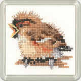 Heritage Crafts, Little Friends Cross-stitch Coaster Kit, Sparrow