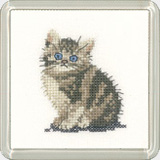 Heritage Crafts, Little Friends Cross-stitch Coaster Kit, Tabby Kitten