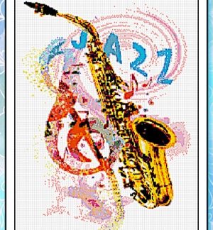 Ronnie Rowe Designs, Cross Stitch Kit, Music in America, Saxophone, RRMUS1