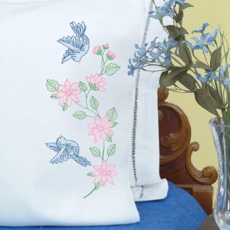 Jack Dempsey Needle Art, Stamped Embroidery, Perle Edge Pillowcase, Birds, 1600031