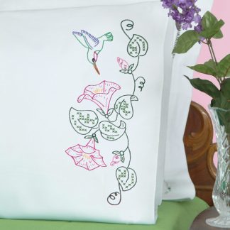 Jack Dempsey Needle Art, Stamped Embroidery, Perle Edge Pillowcase, Hummingbird, 1600293