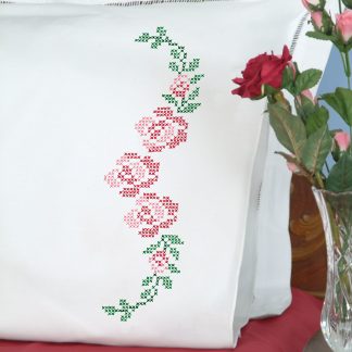 Jack Dempsey Needle Art, Stamped Embroidery, Perle Edge Pillowcase, XX Rose Vine, 1600477