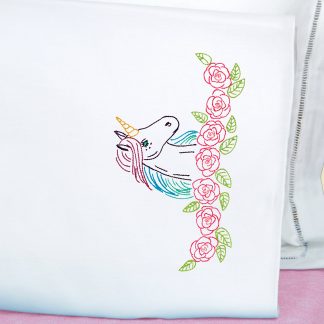 Jack Dempsey Needle Art, Stamped Embroidery, Perle Edge Pillowcase, Unicorn, 1600708