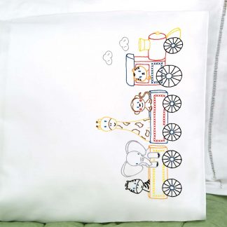 Jack Dempsey Needle Art, Stamped Embroidery, Children's Pillowcase, Jungle Train, 1605442