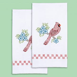 Jack Dempsey Needle Art, Stamped Embroidery, Hand Towels, Cardinals, 320712