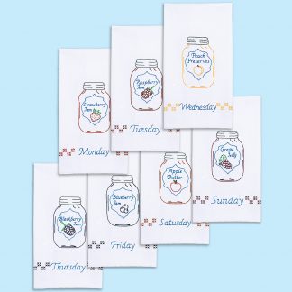 Jack Dempsey Needle Art, Stamped Embroidery, Hand Towels Set, Mason Jars, Days of the Week, 340682