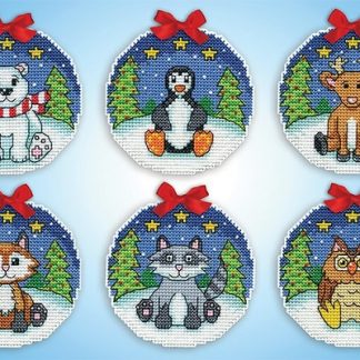 Design Works Crafts, Counted Cross Stitch Plastic Canvas Ornament Kit, Starry Night Rustic Animals (Set of 6 Ornaments), 6888