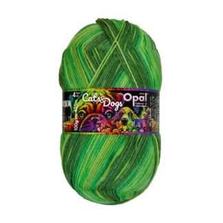 Opal 4-Ply Sock Yarn, Cats and Dogs, 11231, Quietschfidele Jagerin (Squeaky Fuzzy Hunter), Green