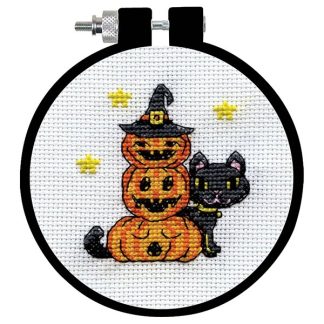 Design Works Crafts, Counted Cross Stitch Kit with Hoop, Pumpkins (with Cat), 7157