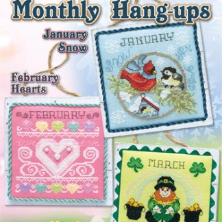 Stoney Creek, Cross Stitch Pattern, Leaflet 623, Monthly Hangups (January: Birds; February: Hearts; March: Leprechaun)