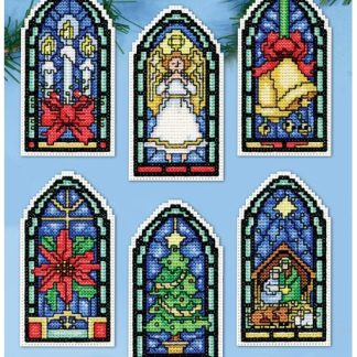 Design Works Crafts, Counted Cross Stitch Plastic Canvas Ornament Kit, Stained Glass (Set of 6 Ornaments), 5909