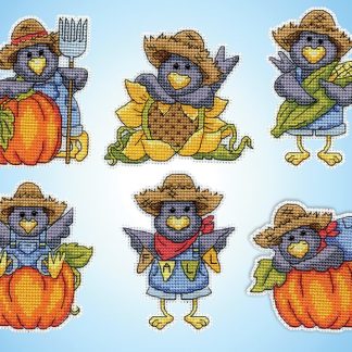 Design Works Crafts, Counted Cross Stitch Plastic Canvas Ornament Kit, Harvest Crows (Set of 6 Ornaments), 6900