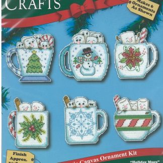 Design Works Crafts, Counted Cross Stitch Plastic Canvas Ornament Kit, Holiday Mugs (Set of 6 Ornaments), 6908