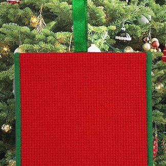 Stoney Creek, Banded Ornament, 14ct Red Aida with Green Trim and Green Ribbon, PFO-103