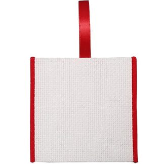 Stoney Creek, Banded Ornament, 14ct Opalescent White Aida with Red Trim and Red Ribbon, PFO-107