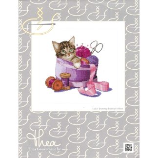 Thea Gouverneur, Counted Cross Stitch Kit, 16 ct, Sewing Basket Kitten, 736A