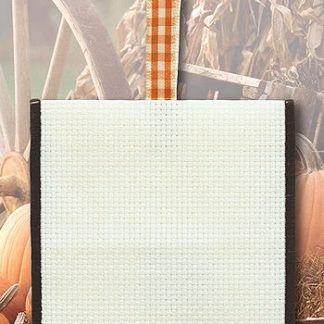 Stoney Creek, Banded Ornament, 14ct White Aida with Brown Trim and Checkered Ribbon, PFO-122