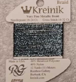 Kreinik, Very Fine Metallic Braid #4: 011HL Gun Metal High Lustre (Card 4/011HL)