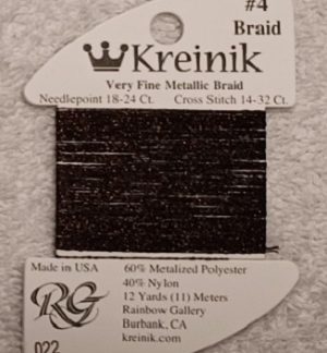 Kreinik, Very Fine Metallic Braid #4: 022 Brown (Card 4/022)