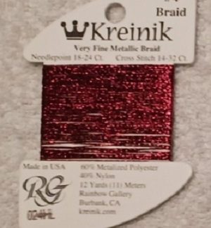 Kreinik, Very Fine Metallic Braid #4: 024HL Fuchsia High Lustre (Card 4/024HL)