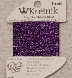 Kreinik, Very Fine Metallic Braid #4: 026 Amethyst (Card 4/026)