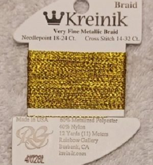 Kreinik, Very Fine Metallic Braid #4: 028L Solar Flair (Card 4/028L)