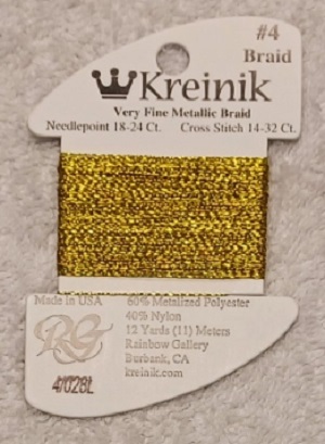 Kreinik, Very Fine Metallic Braid #4: 028L Solar Flair (Card 4/028L)