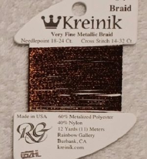 Kreinik, Very Fine Metallic Braid #4: 052HL Bronze High Lustre (Card 4/052HL)