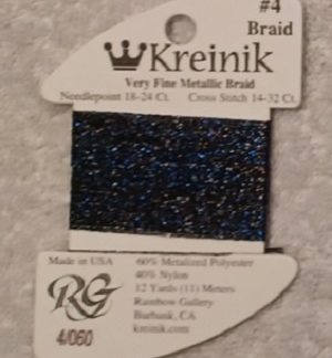 Kreinik, Very Fine Metallic Braid #4: 060 Midnight (Card 4/060)