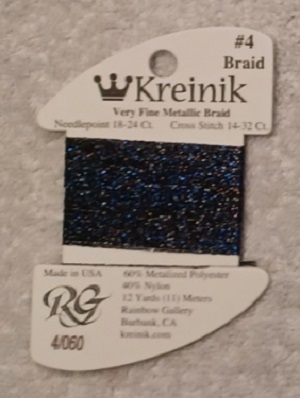 Kreinik, Very Fine Metallic Braid #4: 060 Midnight (Card 4/060)