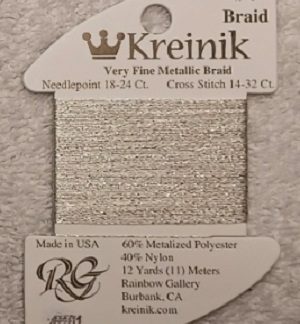 Kreinik, Very Fine Metallic Braid #4: 101 Platinum (Card 4/101)