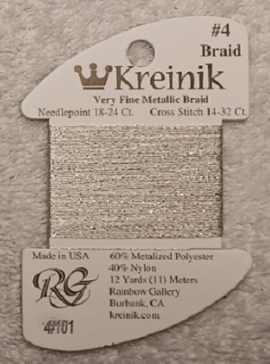 Kreinik, Very Fine Metallic Braid #4: 101 Platinum (Card 4/101)