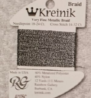 Kreinik, Very Fine Metallic Braid #4: 105C Antique Silver Cord (Card 4/105C)