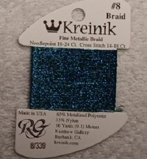 Kreinik, Fine Metallic Braid #8: 339 Tropical Teal (Card 8/339)