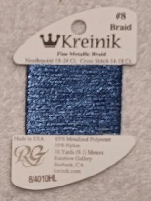 Kreinik, Fine Metallic Braid #8: 4010HL Indigo Blue (Card 8/4010HL)