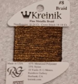 Kreinik, Fine Metallic Braid #8: 5005 Gold Coin (Card 8/5005)