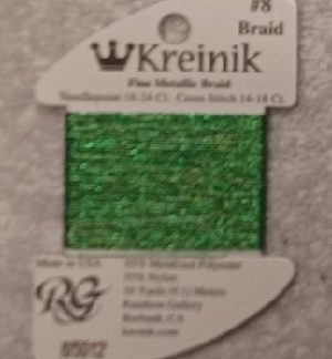 Kreinik, Fine Metallic Braid #8: 5012 Shamrock (Card 8/5012)
