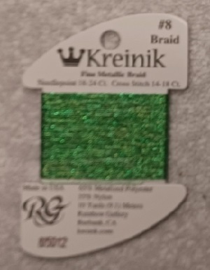 Kreinik, Fine Metallic Braid #8: 5012 Shamrock (Card 8/5012)