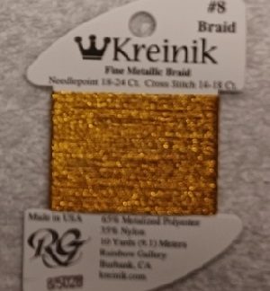 Kreinik, Fine Metallic Braid #8: 5028 Dandelion Gold (Card 8/5028)