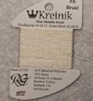 Kreinik, Fine Metallic Braid #8: 032 Pearl (Card 8/032)