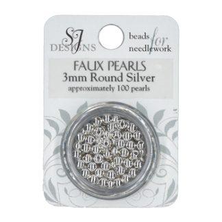 JS Designs, Faux Pearls, Round, Silver, 3mm, ~100 ct.