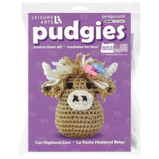 Leisure Arts, Crochet Kit (Amigurumi), Pudgies: Tan Highland Cow, 57299