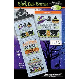 Stoney Creek, Cross Stitch Pattern, PM3501, Black Cat Banner: Black Cats (1 of 3)