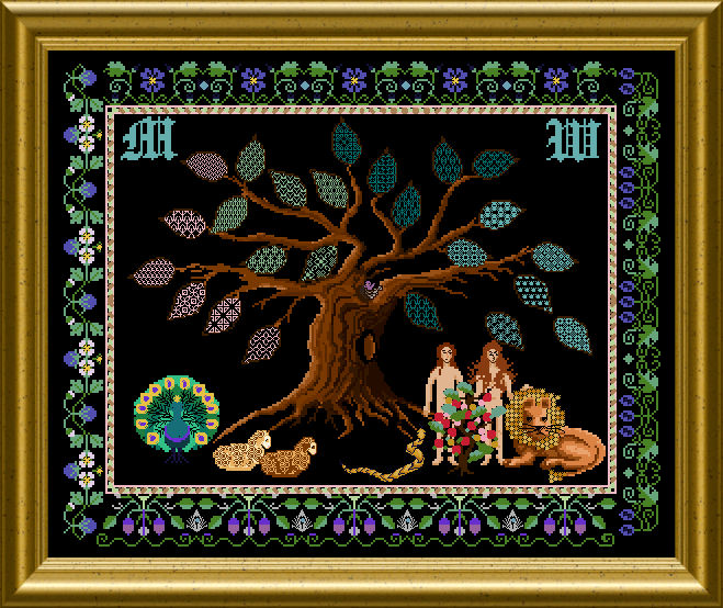 Chatelaine, Counted Cross Stitch Pattern, Adam and Eve Sampler - Christmas, Chat083