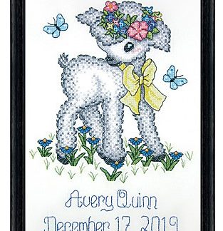 Design Works Crafts, Stamped Cross Stitch Kit, Vintage Lamb Birth Announcement, 7013