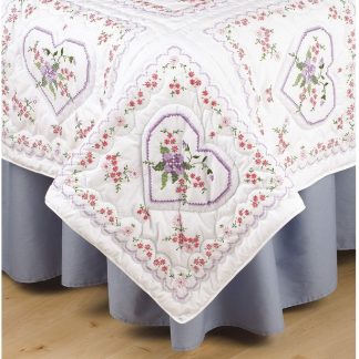 Tobin Home Crafts, Stamped Quilt Blocks (6 ct), T288035 Lilac Hearts