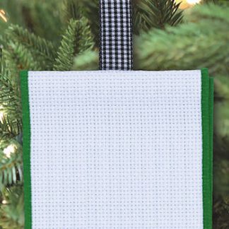 Stoney Creek, Banded Ornament Fabric, Aida, 14 ct, White with Green Trim, PFO-114